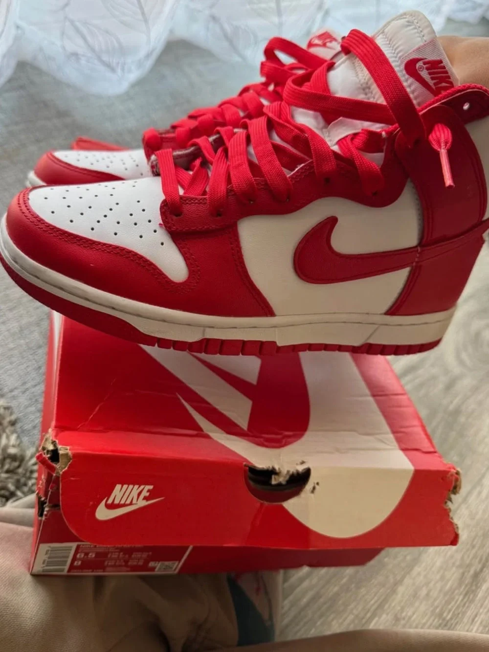 Nike Dunk High White University Red Sneakers Size 6.5